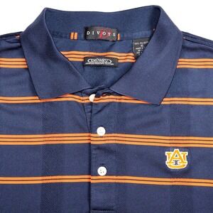 Divots Auburn University Tigers  Mens Polo Shirt XL Navy Blue Orange Striped